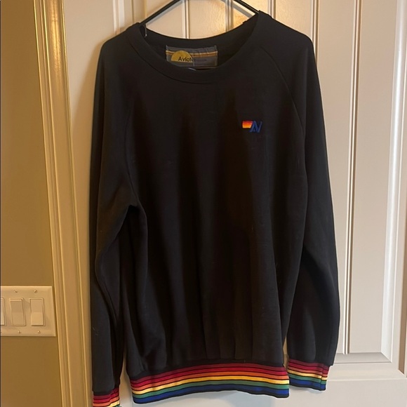 Aviator Nation Rainbow Rib Pullover Sweatshirt Heather Grey L - Picture 3 of 9